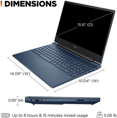 HP Victus 15.6 i5 Gaming Laptop, 15.6" FHD 1920*1080 144Hz, Intel Core i5-12450H, NVIDIA GeForce RTX 3050, 32GB RAM, 1TB SSD, Backlit KB, Touchpad, SD Card Reader, Webcam, HDMI, Wi-Fi 6, W11 H, Blue in Saudi Arabia