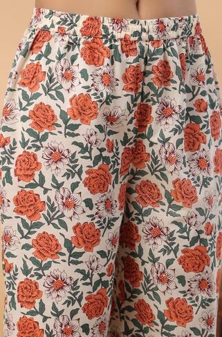 مجموعة كورتا النسائية الهندية من Janasya مصنوعة من القطن الكريمي والزهور in Kuwait