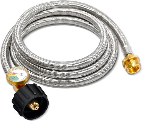 5FT Stainless Braided Propane Hose Adapter 1lb to 20 lb with Gauge, Propane Tank Hose Adapter, Compatible with BLACKSTONE 17"and 22" Griddle, Char-Broil, Weber Q, and More 1lb Portable Appliances in Saudi Arabia