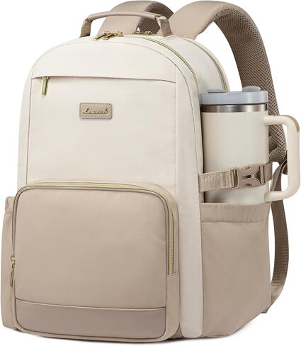 LOVEVOOK Laptop Backpack for Women with Pouch Pocket for Large Capacity Cup,15.6 Inch Laptop Computer Bag Travel Backpack Purse,Waterproof Work Business Backpack College Teacher Bags,Beige-Black-Brown in Saudi Arabia