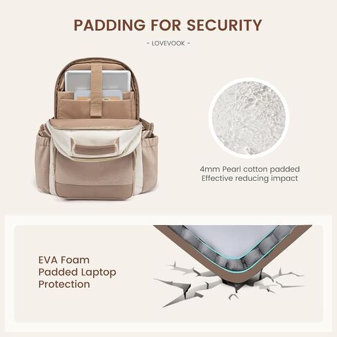 LOVEVOOK Laptop Backpack for Women with Pouch Pocket for Large Capacity Cup,15.6 Inch Laptop Computer Bag Travel Backpack Purse,Waterproof Work Business Backpack College Teacher Bags,Beige-Black-Brown in Saudi Arabia