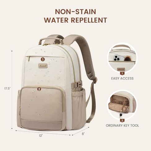 LOVEVOOK Laptop Backpack for Women with Pouch Pocket for Large Capacity Cup,15.6 Inch Laptop Computer Bag Travel Backpack Purse,Waterproof Work Business Backpack College Teacher Bags,Beige-Black-Brown in Saudi Arabia