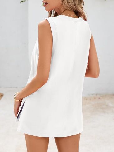 Fisoew Womens Summer Tank Tops Casual Sleeveless V Neck Slit Loose Workout Tunic Top in Saudi Arabia