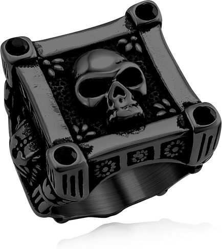 Cool Retro Skull Rings 316L Stainless Steel/18K Gold/Black Gothic Skull Band Rings Faith Jewelry for Men Women, Size7-14 with Gift Box in Kuwait