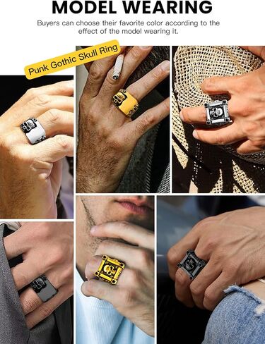 Cool Retro Skull Rings 316L Stainless Steel/18K Gold/Black Gothic Skull Band Rings Faith Jewelry for Men Women, Size7-14 with Gift Box in Kuwait