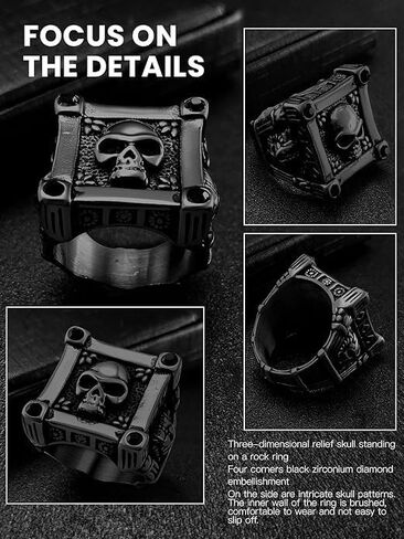 Cool Retro Skull Rings 316L Stainless Steel/18K Gold/Black Gothic Skull Band Rings Faith Jewelry for Men Women, Size7-14 with Gift Box in Kuwait