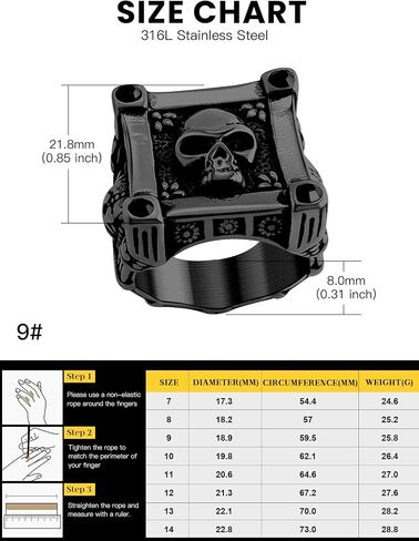 Cool Retro Skull Rings 316L Stainless Steel/18K Gold/Black Gothic Skull Band Rings Faith Jewelry for Men Women, Size7-14 with Gift Box in Kuwait