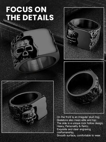 خواتم جمجمة كلاسيكية رائعة 316L من الفولاذ المقاوم للصدأ/ذهب 18 قيراط/أسود على شكل جمجمة قوطية خواتم مجوهرات إيمانية للرجال والنساء، مقاس 7-14 مع صندوق هدايا in Kuwait