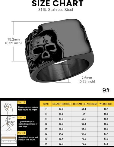 خواتم جمجمة كلاسيكية رائعة 316L من الفولاذ المقاوم للصدأ/ذهب 18 قيراط/أسود على شكل جمجمة قوطية خواتم مجوهرات إيمانية للرجال والنساء، مقاس 7-14 مع صندوق هدايا in Kuwait