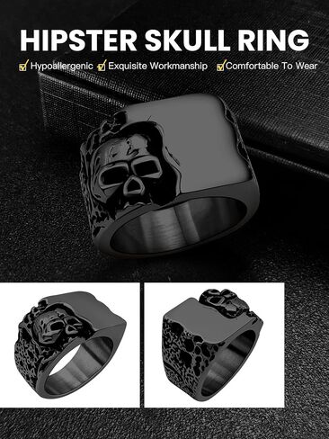 خواتم جمجمة كلاسيكية رائعة 316L من الفولاذ المقاوم للصدأ/ذهب 18 قيراط/أسود على شكل جمجمة قوطية خواتم مجوهرات إيمانية للرجال والنساء، مقاس 7-14 مع صندوق هدايا in Kuwait