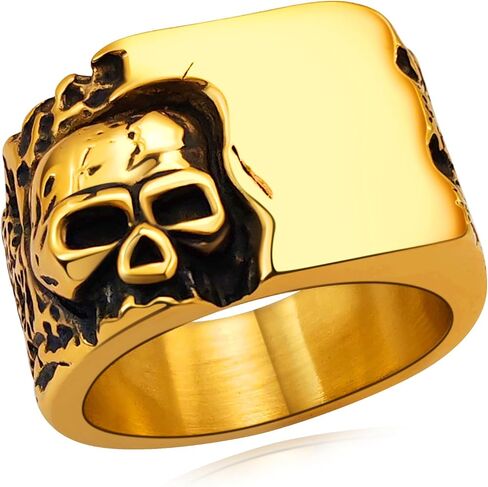 Cool Retro Skull Rings 316L Stainless Steel/18K Gold/Black Gothic Skull Band Rings Faith Jewelry for Men Women, Size7-14 with Gift Box in Kuwait