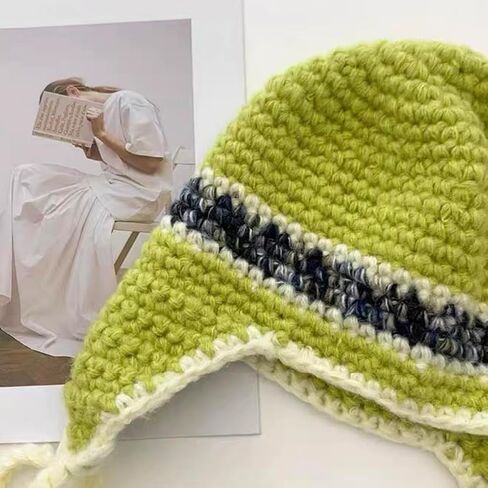 Handmade Knitted Winter Warm Foldable Earflap Hat with Vibrant Color Blocking - Fashionable Crochet Beanie Hat in Saudi Arabia