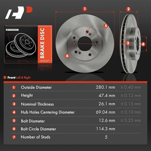 A-Premium 11.06 inch (281mm) Front Vented Disc Brake Rotors Compatible with Select Honda, Isuzu and Acura Models - CR-V/Prelude 97-01, Odyssey 95-98, Integra 97-98 00-01, Legend 91-95, RL/TL 96-98 in Saudi Arabia