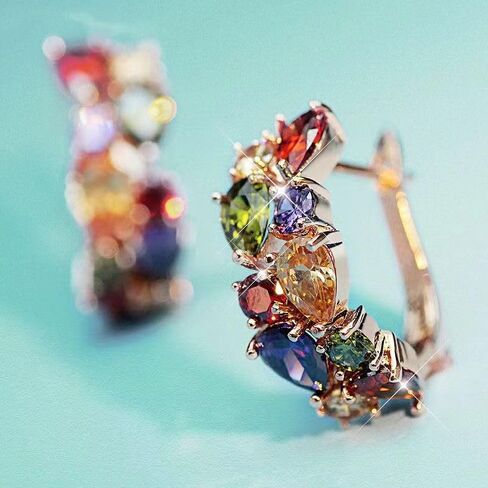 Multi Gemstone Earrings - Colorful Crystal Earrings for Women, Multicolored Crystal Elements Stud Earrings Jewelry for Women in Saudi Arabia