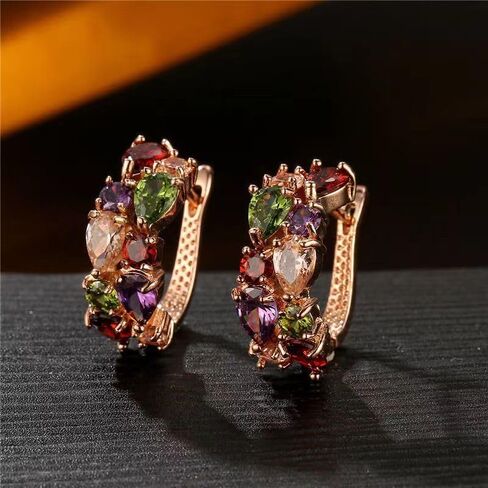 Multi Gemstone Earrings - Colorful Crystal Earrings for Women, Multicolored Crystal Elements Stud Earrings Jewelry for Women in Saudi Arabia