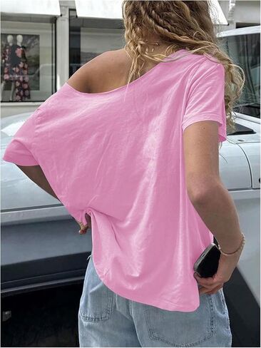 Women's Jersey Y2K Graphic One Shoulder Number Print Streetwear T Shirts Short Sleeve Loose Casual Tee Tops in Saudi Arabia