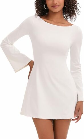 Topcloset Women's Tennis Dress Open Back Long Sleeve Dress Flare Mini Dresses Party Club Dress in Saudi Arabia