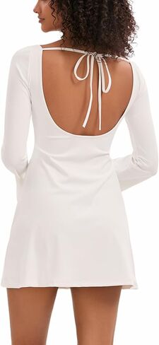 Topcloset Women's Tennis Dress Open Back Long Sleeve Dress Flare Mini Dresses Party Club Dress in Saudi Arabia