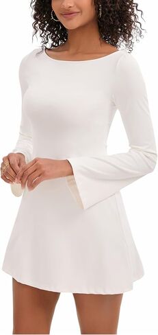 Topcloset Women's Tennis Dress Open Back Long Sleeve Dress Flare Mini Dresses Party Club Dress in Saudi Arabia