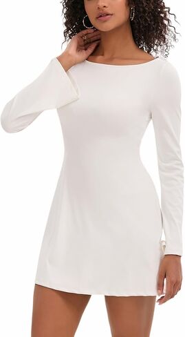 Topcloset Women's Tennis Dress Open Back Long Sleeve Dress Flare Mini Dresses Party Club Dress in Saudi Arabia