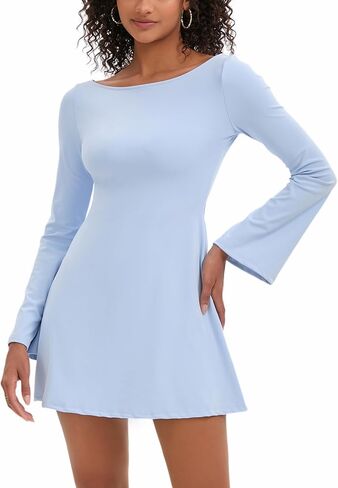 Topcloset Women's Tennis Dress Open Back Long Sleeve Dress Flare Mini Dresses Party Club Dress in Saudi Arabia