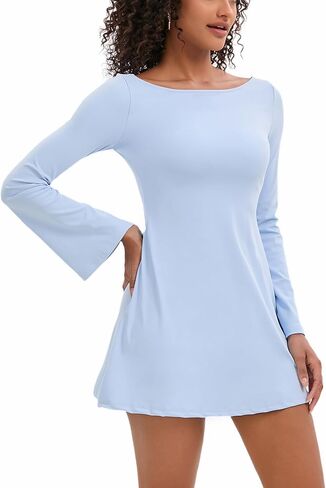 Topcloset Women's Tennis Dress Open Back Long Sleeve Dress Flare Mini Dresses Party Club Dress in Saudi Arabia