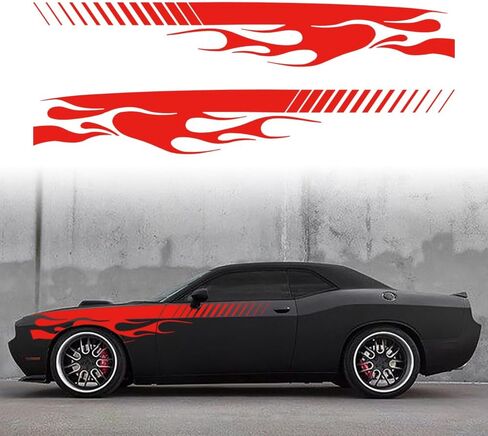 Flame Graphics Car Body Side Sticker Compatible with Challenger,Flame Racing Sports Decal Decoration Exterior Accessories (Black) in Saudi Arabia