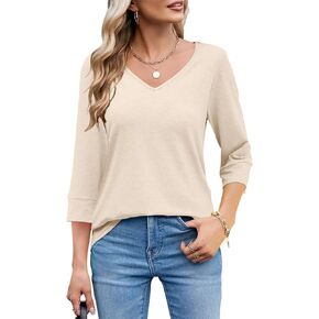 Kancystore Womens Tops 3/4 Sleeve Casual Loose Basic Tees V Neck T Shirts