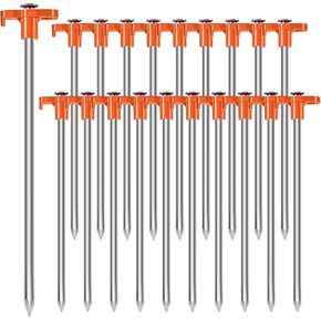 20 Pcs Tent Stakes Heavy Duty Ground Stake for Camping, 9.84 Inch Metal Tent Pegs High Wind Tent Spikes Tent Anchors for Outdoor Canopy, Non-Rust Yard Stakes for Decorations -Orange