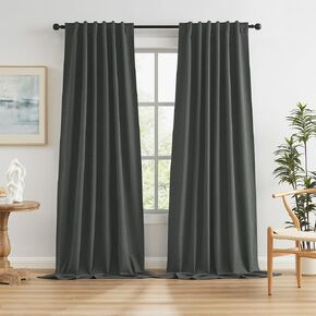 KEQIAOSUOCAI Full Blackout Curtains Dark Grey 102 Inches Long 2 Panels Set, Extra Long Back Tab Rod Pocket Linen Curtains, Floor to Ceiling Curtains for Bedroom Dining Room,1 Pair, 50W x 102L