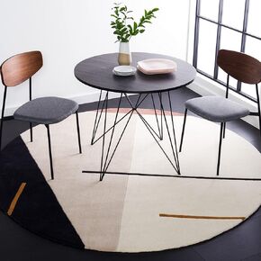 SAFAVIEH Fifth Avenue Collection Area Rug - 5' Round, Ivory & Black, Handmade Mid-Century Modern Abstract New Zealand Wool, Ideal for High Traffic Areas in Living Room, Bedroom (FTV110A)