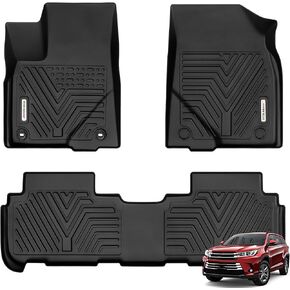 YITAMOTOR Upgraded Floor Mats Fit for Toyota Grand Highlander 2024-2025 7 Seats with Subwoofer (Include Hybrid), Custom Fit 3 Row Cargo & Liner Set, All-Weather TPE Full Set Trunk Mats, Black