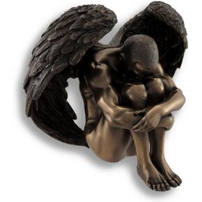 Veronese Design Nude Male Angel Resting Head On Knees Sculpted Bronzed Statue