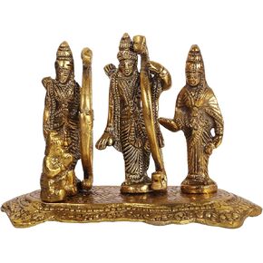 ETROVES Ram Darbar Statue - Small Brass Ramdarbar Idol Lord Ram Laxman Sita Hanuman Bhagwan Pooja Religious Gift, 5 Inch, Golden