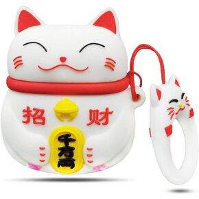 3D Cute Cartoon Lucky Cat Airpods Cover Soft Silicone Rechargeable Airpods Case,AirPods Case Protective Silicone Cover and Skin for Apple Airpods 1st/2nd Charging Case (Black)
