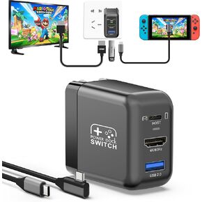 RREAKA Portable Switch Dock Charger for Nintendo Switch/OLED, Ideal Charger for Switch TV Docking Station Witch 4K@60Hz HDMI/USB2.0/PD USB-C Fast Charging Port and 4FT USB-C Cable (Black, 36W)