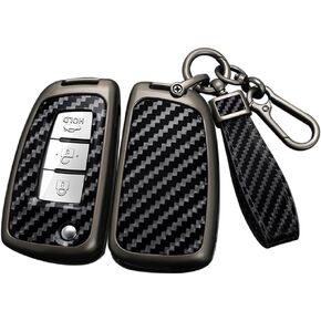 ontto Key Fob Cover Fit for Nissan Flip Key Remote Metal Car Key Holder with Keychain Fit for Nissan Rogue Rogue Select Rogue Sport Sylphy Pulsar Sentra,Carbon Pattern Black