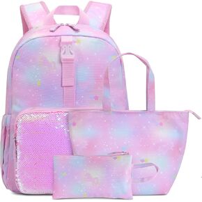 Roptat Girls Backpack With Lunch Box,Cute Girl's Backpack Toddler Hiking Backpack Set Pink Backpack for Girls Kindergarten Preschool Elementary with Lunch Box and Pencil Box