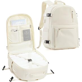 Lightweight Travel Backpack for Women Men Mochila de Viaje Luggage Backpack with USB Charging Port & Shoe Pouch Airline Approved Personal Item Travel Bag Waterproof Utility Backpack(Beige)