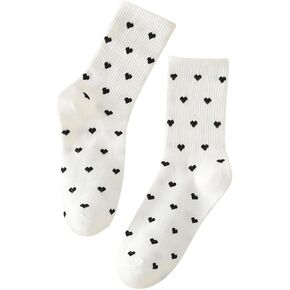 OYOANGLE Women's Cute Heart Print Crew Socks Breathable Soft Knit Above Ankle Socks