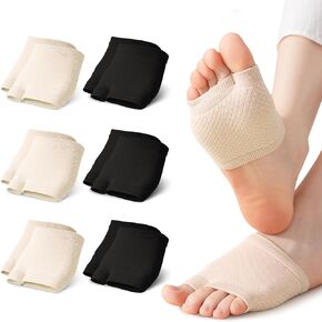 6 Pairs Women's Open Toe Forefoot Breathable Invisible Seamless Cotton Topper Cotton No Show Liner Socks for Mule Slide Slippers Sneakers Sandle- 3 Beige, 3 Black
