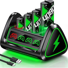 Upgraded Fast Charging Rechargeable Battery Packs with Light Control, 4 x 5520mWh Xbox Controller Batteries with Battery Charging Dock/Storage for Xbox One/Xbox Series X|S, Xbox One S/X/Elite, X601