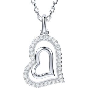 THELANDA Genuine Moissanite Sterling Silver Heart in Heart Love in Love Pendant Necklace, Adjustable 18-20 Inch Chain with Lobster Clasp, Fine Jewelry Gift for Women