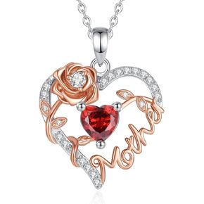 EUDORA Sterling Silver Mother Daughter Necklace Set for 2 for Mom Daughter, Heart Rose Mom Mama Pendant Madre Jewelry from Daughter, Mother's Day Birthday Gifts for Mother in Law Stepmother Mom