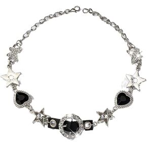 Yuoos Y2k Vintgae Black Heart Choker Punk Goth Star Leather Chain Necklace for Women Egirl