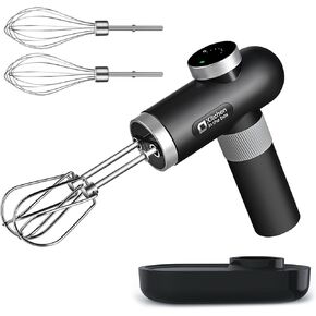 Kitchen in the box Cordless Hand Mixer, 6 Speed Dial Control Portable Electric Handheld Mixer with Beaters, Whisks, Charging Base and USB-C Charge Cable, Digital Display (Classic Black)