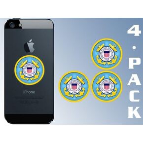 4-Pack: 1.5 inch Round Coast Guard Logo Cell Phone Stickers (Seal Insignia Small USCG Vinyl Decal for Cell Phone, Scrapbook)
