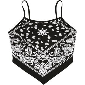 OYOANGLE Women's Paisley Print Camisole Spaghetti Strap Asymmetrical Cami Bandana Top