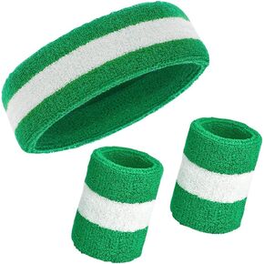 4 Pcs Terry Cloth Wrist Bands Sports Wrist Sweatbands and 2 Pcs Athletic Headbands Yoga Sweat Bands Christmas Party Costumes for Men Women Red and White