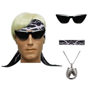 Mens Short Blonde Wig with Black Lightning Headband Horse Necklace Sunglasses Halloween Party Costume Accessories Adult